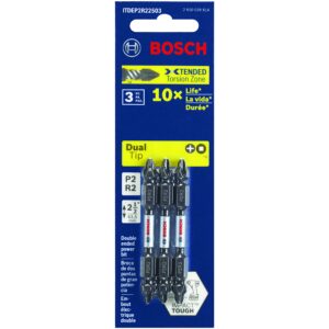 BOSCH ITDEP2R22503 3-Pack 2-1/2 In. Phillips/Square #2 Impact Tough Double-Ended Screwdriving Bits