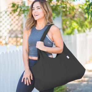 Yogiii Yoga Mat Bag | The ORIGINAL YogiiiTotePRO | Large Yoga Mat Bag or Yoga Mat Carrier with Side Pocket | Yoga Bag Fits Most Size Mats (Obsidian Black)