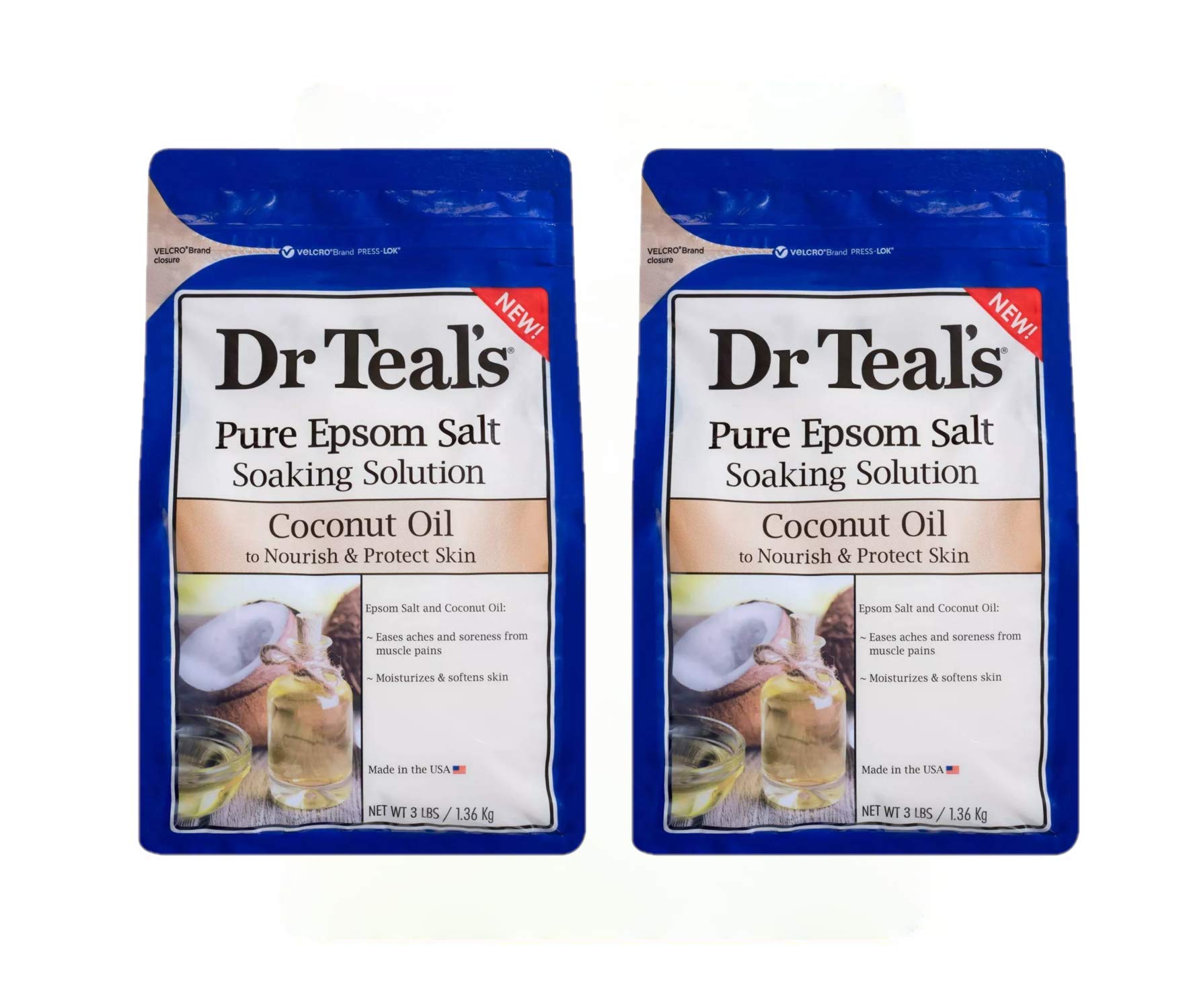 Dr Teals Coconut Oil Soaking Solution Mothers Day Gift Set (2 Pack, 3 lb. ea.) - Essential Oils Nourish & Protect Dry, Damaged Skin - Relieve Stress & Revitalize Tired, Achy Muscles at Home