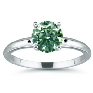 ringjewel 3.20 ct i1 round moissanite silver engagement/wedding ring green color size 7