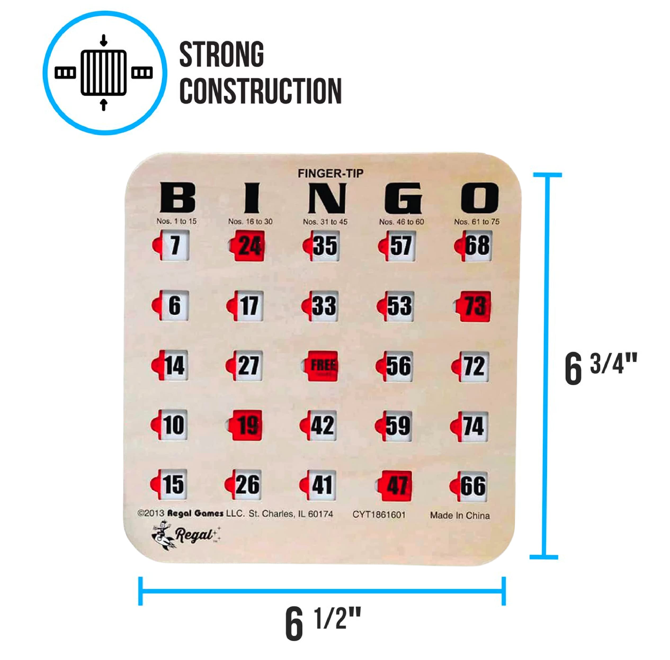 Regal Bingo Finger-Tip Shutter Bingo Cards with Sliding Windows - 50 Bingo Shutter Cards - Ideal for Family Fun Night - No Chips & Daubers Needed - Woodgrain