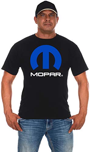 JH Design Men's Mopar Logo T-Shirt Short Sleeve Crew Neck Black Shirt (Large, Black)