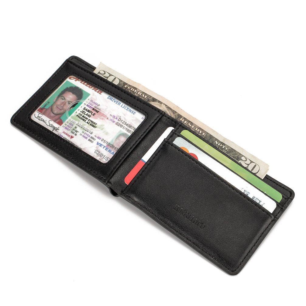 Mens Slim Front Pocket Wallet ID Window Card Case with RFID Blocking - Black