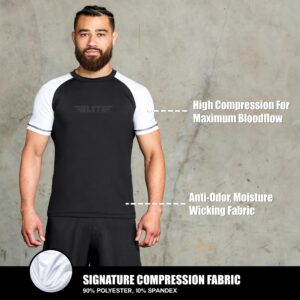 Jiu Jitsu BJJ Rash Guards, Men’s BJJ, No GI, MMA Ranked Short Sleeve Compression Base Layer Rash Guard (White, X-Large)