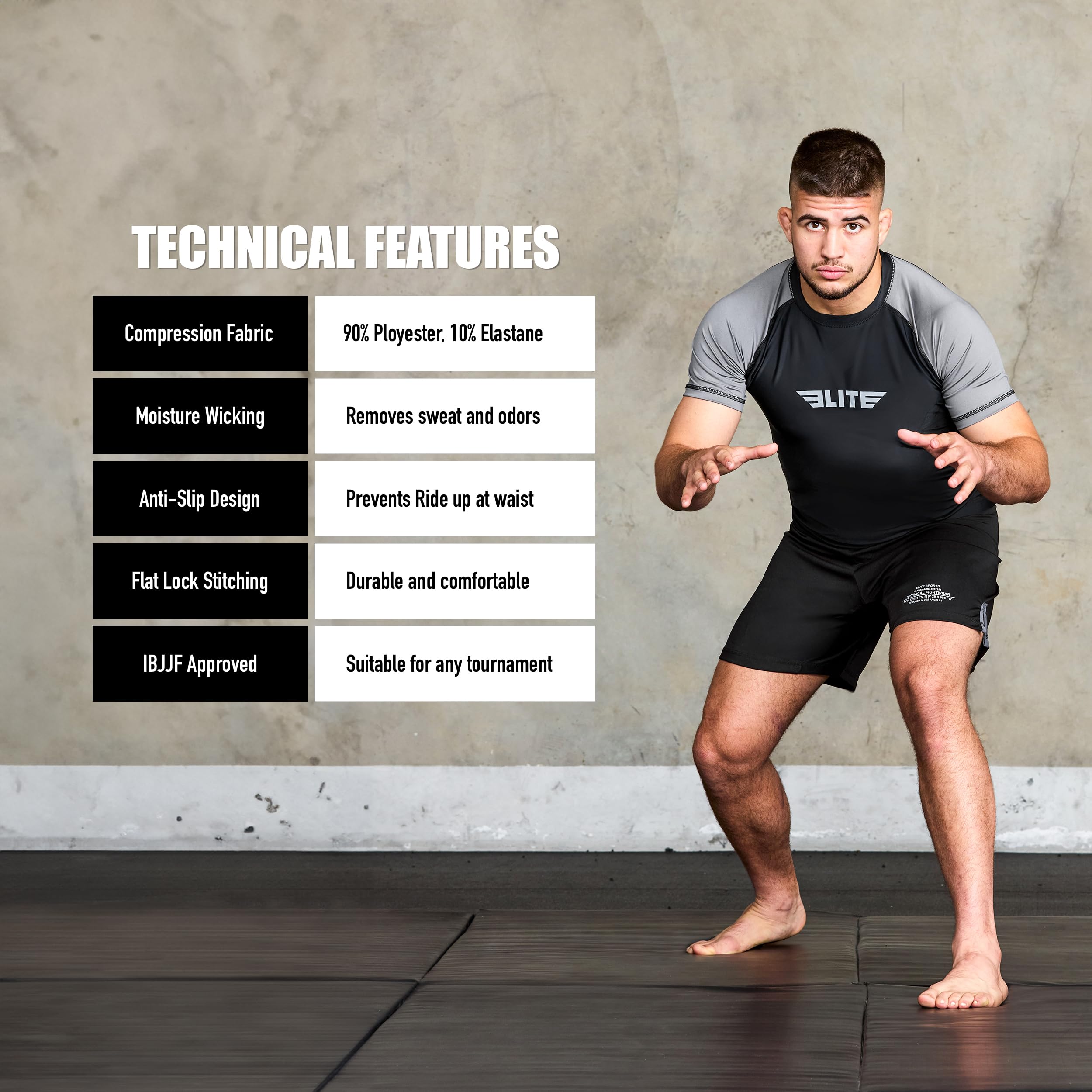 Elite Sports New Item Standard Short Sleeve Compression, Mma, Bjj, No Gi, Cross Training Rash Guard, Small, Gray