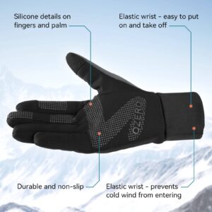 OZERO Bike Gloves for Men, Winter Warm Touch Glove for Texting with Non-Slip Silicone Gel - Thermal Windproof and Waterproof for Running, Cycling, Driving - Black (Medium)