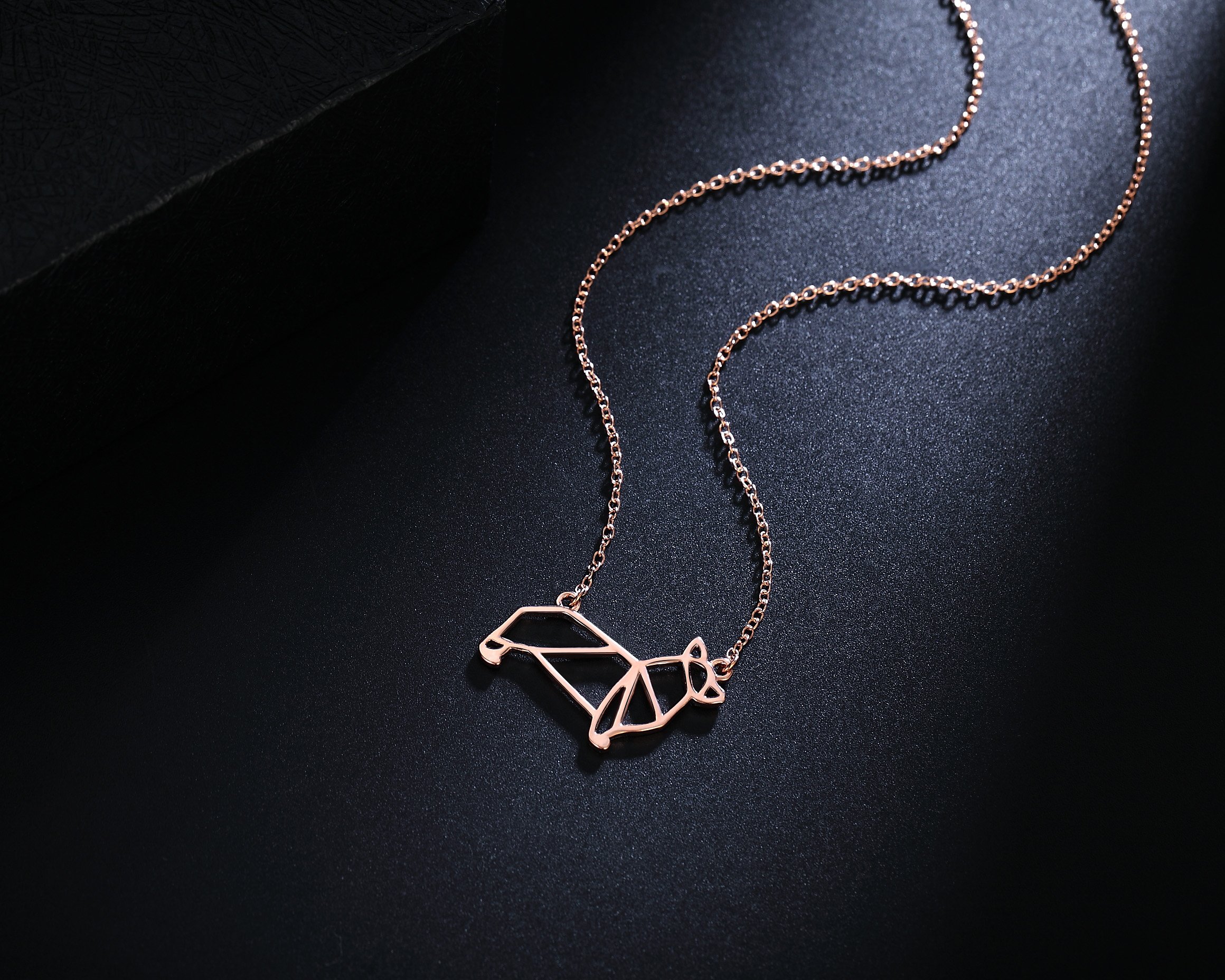 Corgi Necklace, Corgi Origami Necklace, Corgi Gifts Perfect For Dog Lovers, Dog Jewelry For Women, Dog Necklaces For Lovers Of Corgis, Gift For Corgi Lovers (Rose Gold Tone)