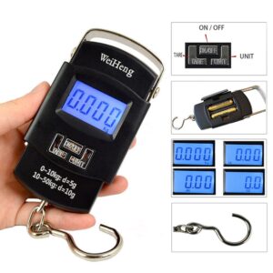 Fishing Scale Odowalker Electronic Hanging Hook Scale,Digital Electronic Balance Backlit LCD Display 50 Killogram / 110 lb - Wide Stainless Steel Handle