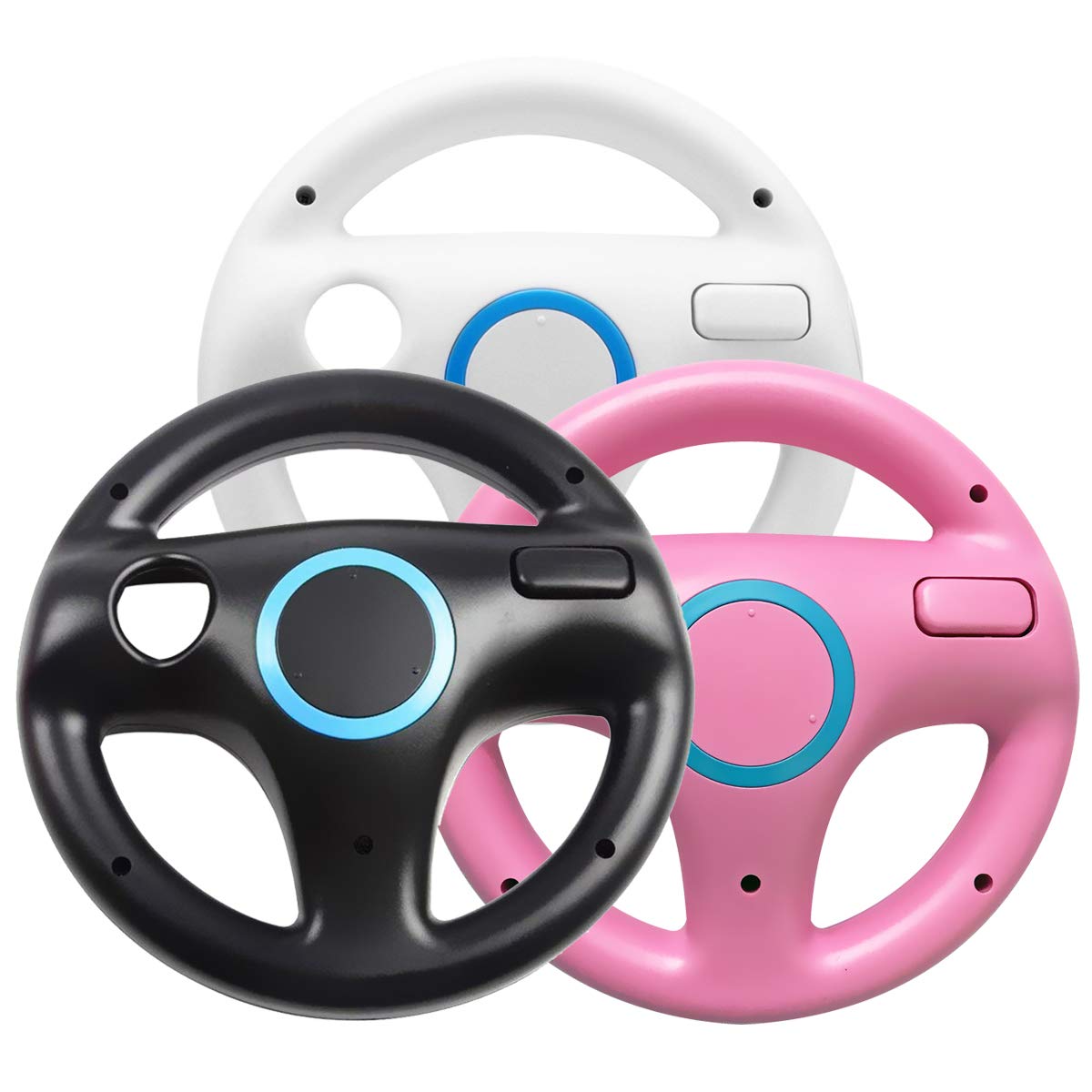 Jadebones 3 Pack Racing Steering Wheel for Wii and Wii U Remote Controller(Black+White+Pink)