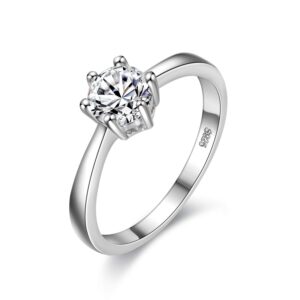 uloveido women halo setting tarnish resistant engagement solitaire ring for mom platinum plated wedding band anniversary rings (size 8) j002-female