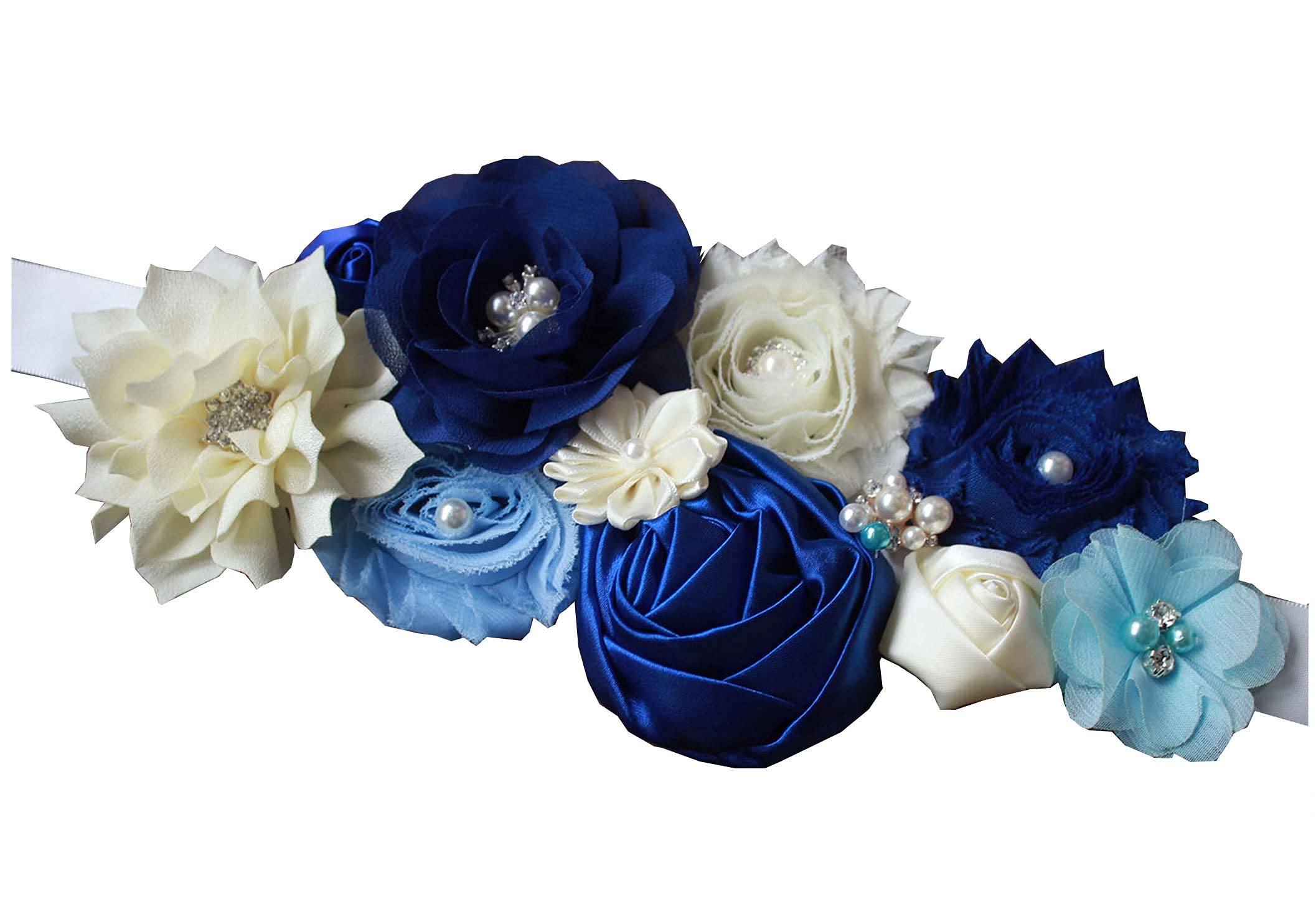 nania maternity pregnancy sash for Mon to be baby shower sash flower sash (Royal blue)