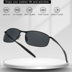 AEVOGUE Polarized Sunglasses For Men Rectangle Metal Frame Retro Sun Glasses AE0395 (Black, 59)