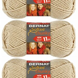 Bernat Softee Chunky Yarn Bundle Super Bulky #6, 3 Skeins Linen 28021