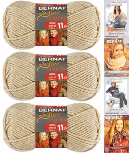 bernat softee chunky yarn bundle super bulky #6, 3 skeins linen 28021