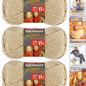 Bernat Softee Chunky Yarn Bundle Super Bulky #6, 3 Skeins Linen 28021