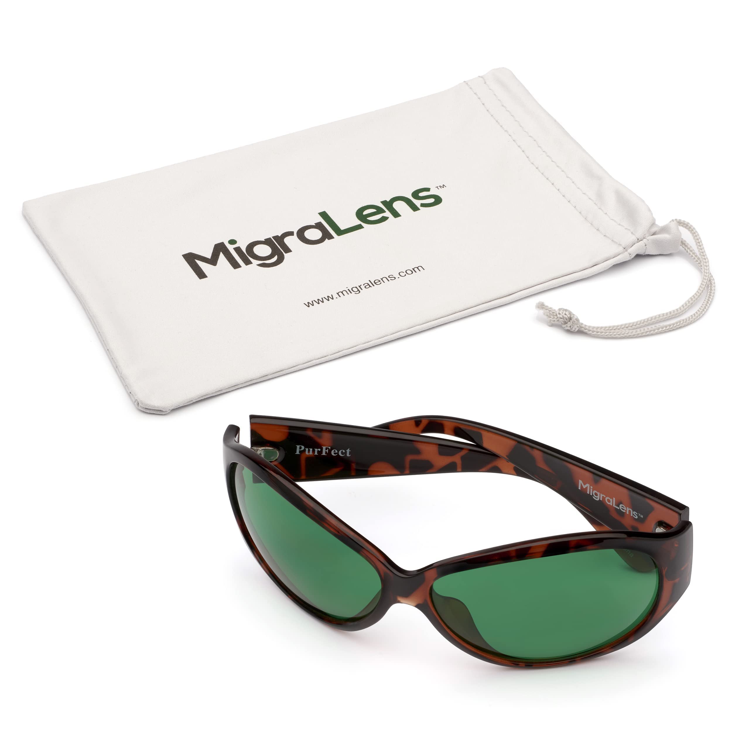 MigraLens Migraine Relief Glasses Women's Frame, Purfect Style | For Chronic Light Sensitivity | Green Lenses