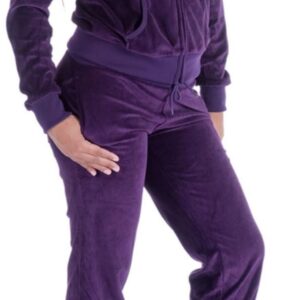 LeeHanTon Women Jogging Suits Sets Velour Outfit Athletic Zip Up Hoodie and Sweatpants Solid Workout 2 Pieces Tracksuit Purple M