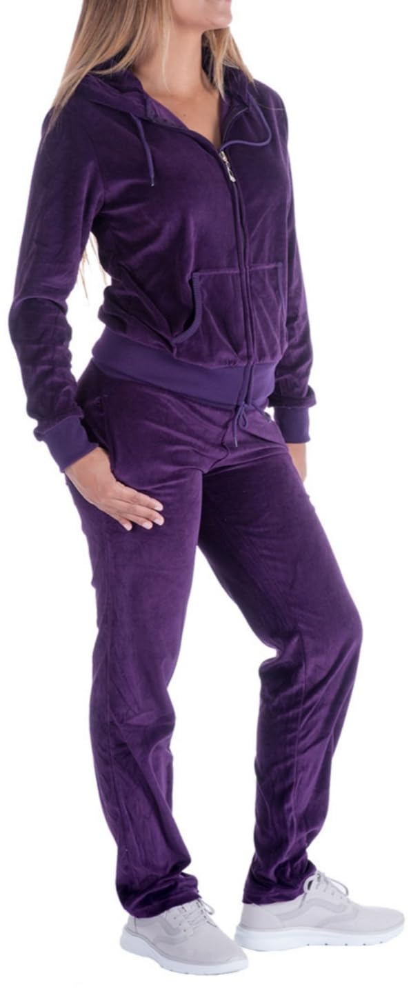 LeeHanTon Women Jogging Suits Sets Velour Outfit Athletic Zip Up Hoodie and Sweatpants Solid Workout 2 Pieces Tracksuit Purple M