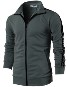 h2h mens active slim fit track lightweight jacket zip-up long sleeve charcoal us xl/asia 2xl (cmoja0103)