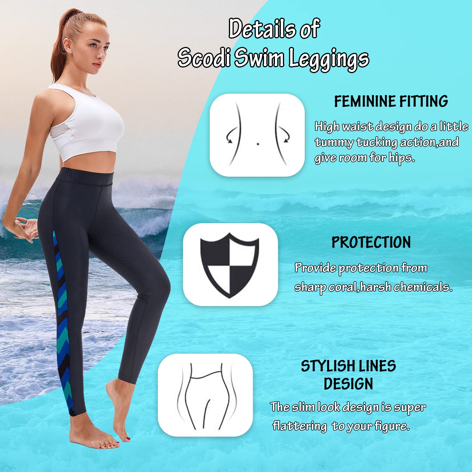 SCODI Swim Pants for Women Swimming Pants Swim Leggings Surf Leggings UV Protection Swimsuit Pants Compression Tights