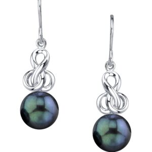 THE PEARL SOURCE 8-8.5mm Genuine Black Japanese Akoya Saltwater Cultured Pearl Adrian Earrings for Women