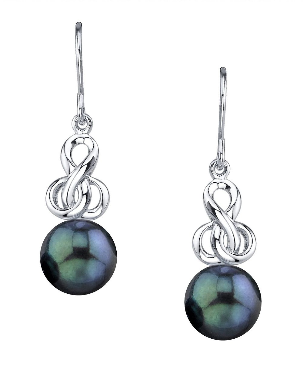 THE PEARL SOURCE 8-8.5mm Genuine Black Japanese Akoya Saltwater Cultured Pearl Adrian Earrings for Women