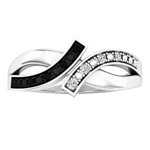 Dazzlingrock Collection 0.06 Carat (ctw) Sterling Silver Round Black and White Diamond Ladies Bypass Promise Ring, Size 8