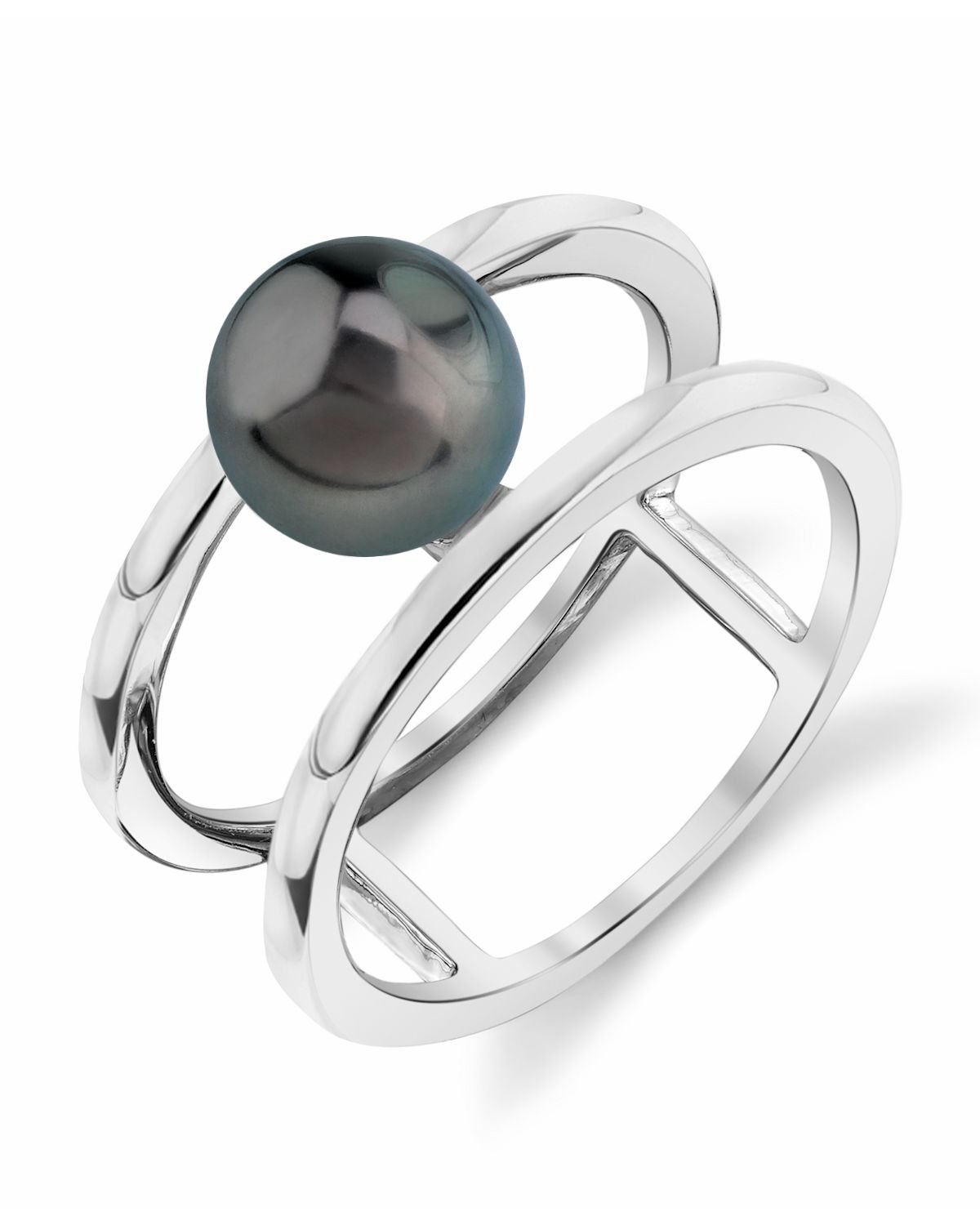 The Pearl Source 8-9mm Genuine Black Tahitian South Sea Cultured Pearl Ora Ring for Women