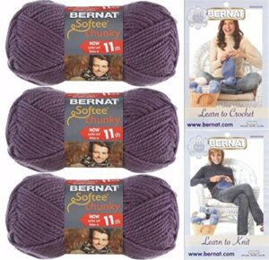 bernat softee chunky yarn, super bulky #6, 3 skeins dark mauve bundle 28323