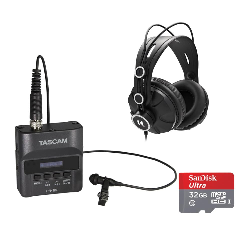 Tascam DR-10L Digital Recorder with Tascam TH-03 Headphones and 32GB SD Card, Black