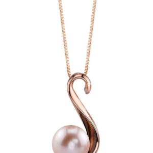 The Pearl Source 8-9mm Genuine Pink Freshwater Cultured Pearl Rose Gold Anastasia Pendant Necklace for Women