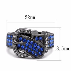 Lanyjewelry Royal Blue Multi Color Crystal IP Light Black Stainless Steel Belt Buckle Ring - Size 8