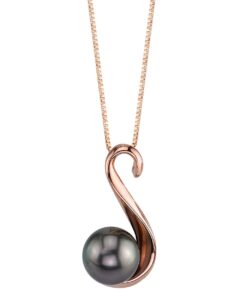 the pearl source 8-9mm genuine black tahitian south sea cultured pearl rose gold anastasia pendant necklace for women