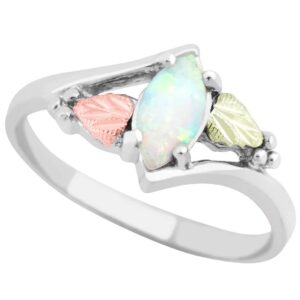 Created Opal Marquise Cabochon Bypass Ring, Sterling Silver, 12k Gold Pink and Green Gold, Size 8