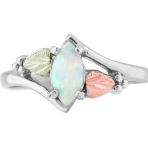 Created Opal Marquise Cabochon Bypass Ring, Sterling Silver, 12k Gold Pink and Green Gold, Size 8