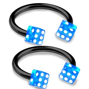 bodyjewellery 2pcs 16g 3/8 horseshoe ring septum catilage hoop nose lip conch tragus helix black anodized steel dice ball - pick color (dark blue)