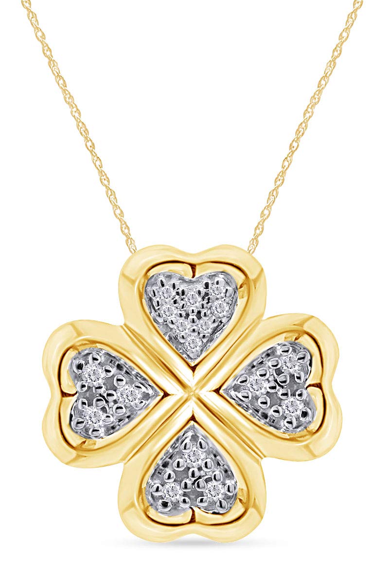 AFFY White Natural Diamond Clover Pendant Necklace in 14k Yellow Gold Over Sterling Silver (0.1 Ct)