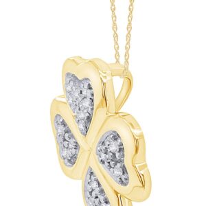 AFFY White Natural Diamond Clover Pendant Necklace in 14k Yellow Gold Over Sterling Silver (0.1 Ct)