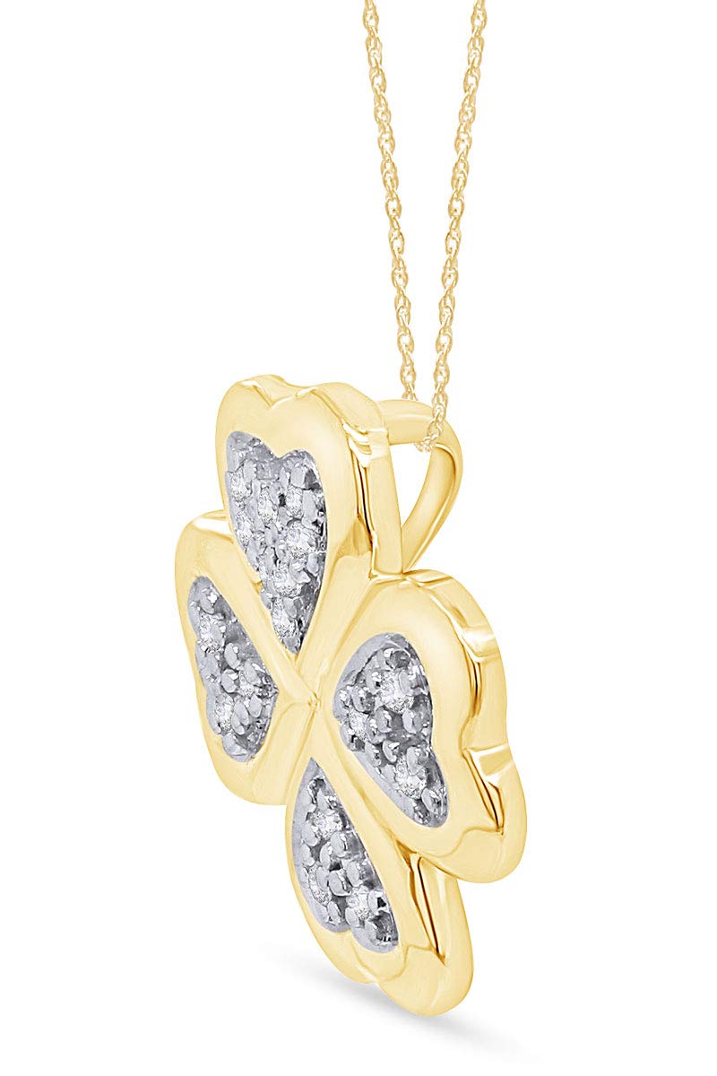 AFFY White Natural Diamond Clover Pendant Necklace in 14k Yellow Gold Over Sterling Silver (0.1 Ct)