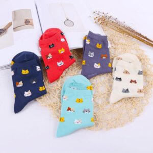 Chalier Womens Funny socks Cozy Cute Printed Patterned Fun Socks Novelty Cat Socks for Women Gifts, Cute Cat Multicolor 01(5 Pairs)