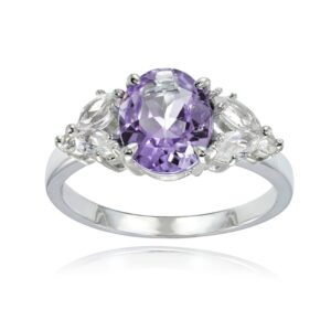 Ice Gems Sterling Silver Amethyst and White Topaz Oval Ring Size 10