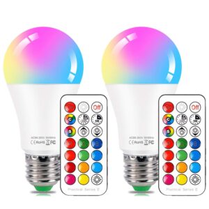 DASINKO LED Color Changing Light Bulb with Remote Control, 10W E26 RGB+Daylight White 5700K LED Bulbs Dimmable with Memory Function, Ideal Lighting for Home Decoration,Stage,Bar,Party, 2 Pack