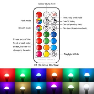 DASINKO LED Color Changing Light Bulb with Remote Control, 10W E26 RGB+Daylight White 5700K LED Bulbs Dimmable with Memory Function, Ideal Lighting for Home Decoration,Stage,Bar,Party, 2 Pack