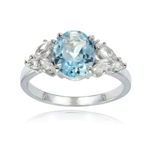 Ice Gems Sterling Silver Blue Topaz and White Topaz Oval Ring Size 10