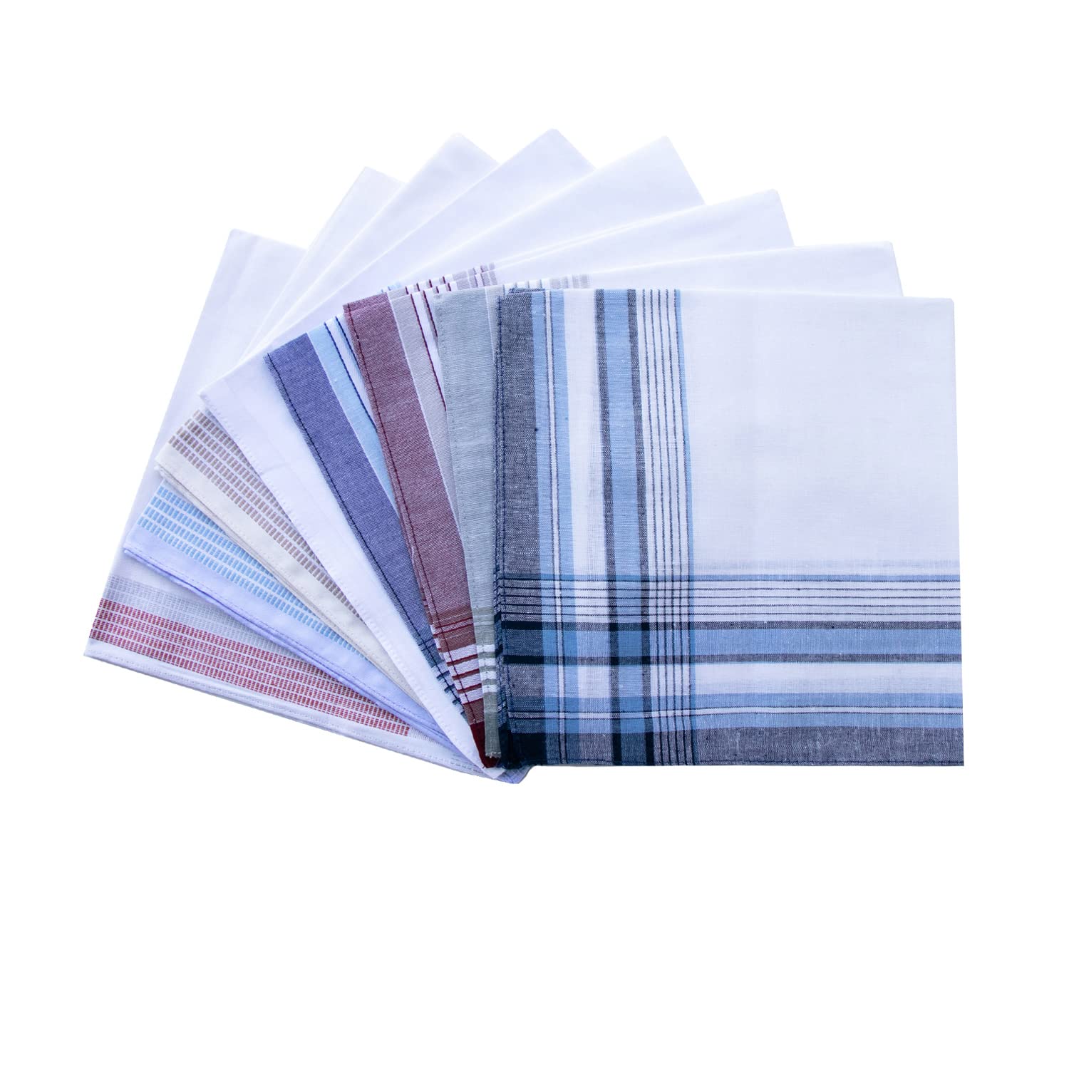 CoCoUSM Assorted Pack of Mens Classic Striped Border Cotton Handkerchiefs White 6PCS