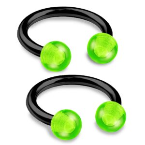 bodyjewellery 2pcs 16g 5/16 horseshoe ring septum catilage hoop nose lip tragus forward helix black anodized acrylic ball - dark green