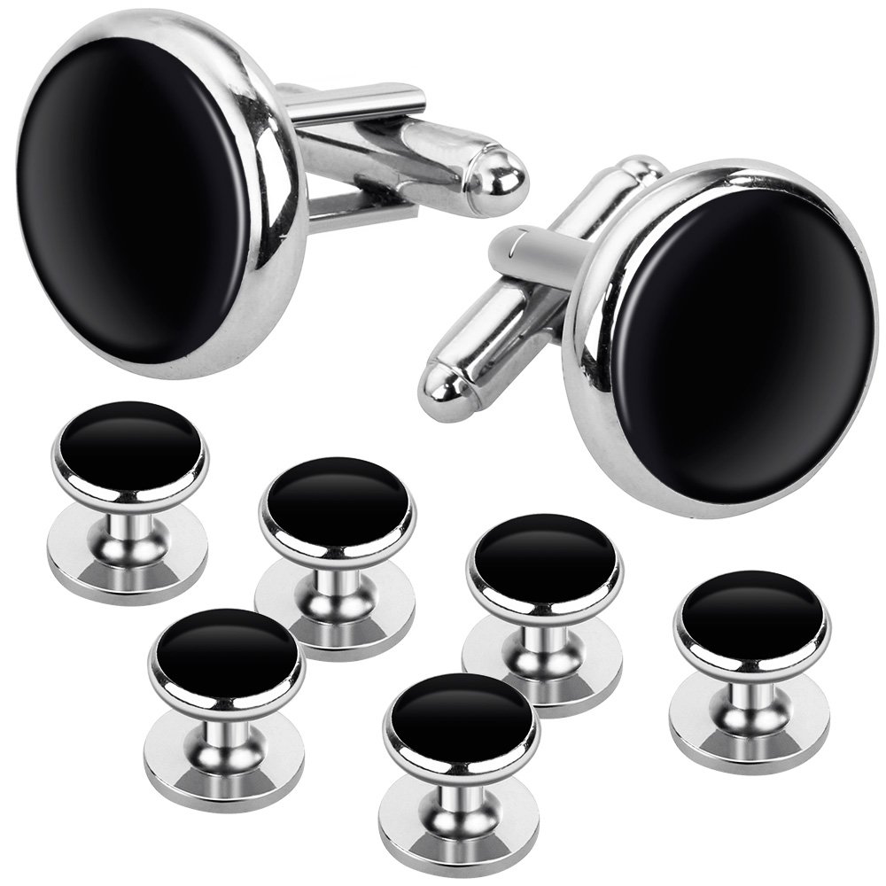 Best Gift for Men Rovtop Mens Cufflinks and Studs, Tuxedo Shirt Cufflinks and Studs Set for Men, Brass Cuff Links and Shirt Studs for Wedding/Banquet/Ceremony/Business