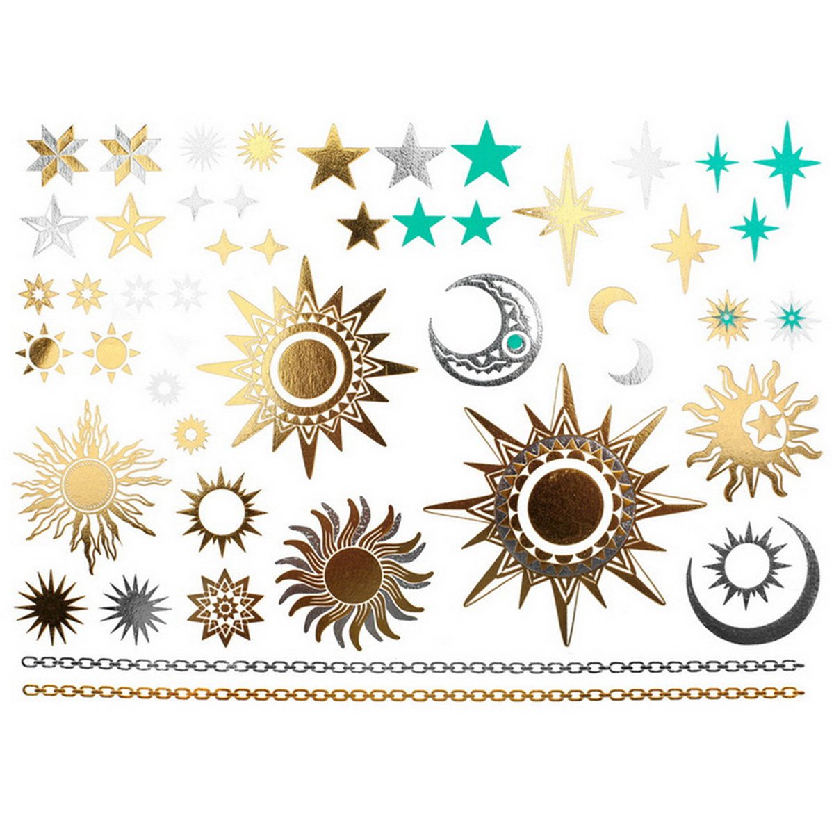 COKOHAPPY 5 Sheets Metallic Temporary Tattoo 150+ Universal Sun Moon Star Gold Silver Shine Beach Armband