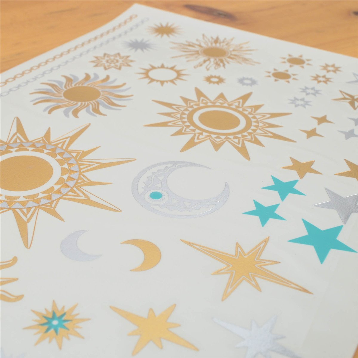 COKOHAPPY 5 Sheets Metallic Temporary Tattoo 150+ Universal Sun Moon Star Gold Silver Shine Beach Armband