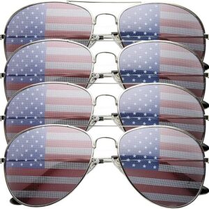 4 PACK Mens Bulk USA American Flag Aviator Sunglasses